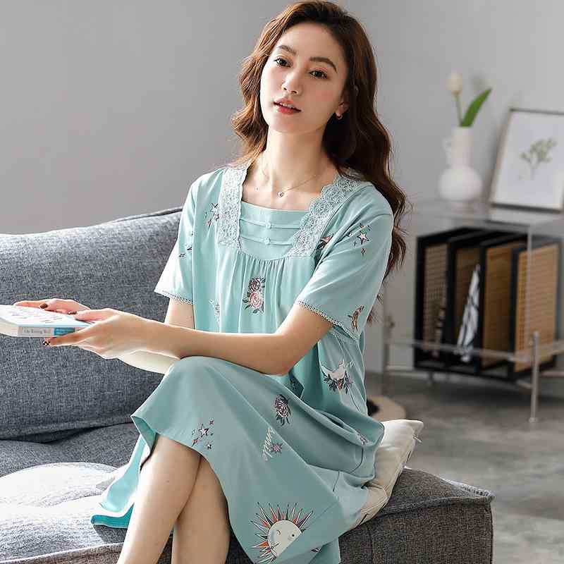 ワンピース レディース 膝丈 半袖 モダール 婦人 パジャマ ルームウェア 部屋着 寝巻き M L XL XXL 春..