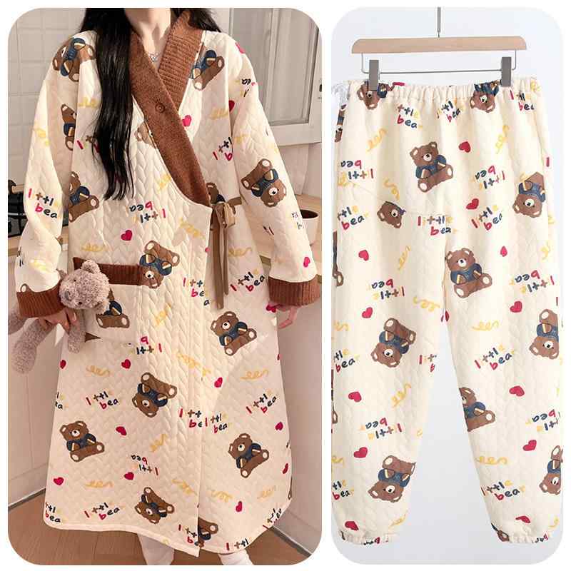 ワンピース レディース 秋冬 フランネル マタニティ パジャマ 長袖 大きいサイズ 授乳 暖かい 厚手 ポ..