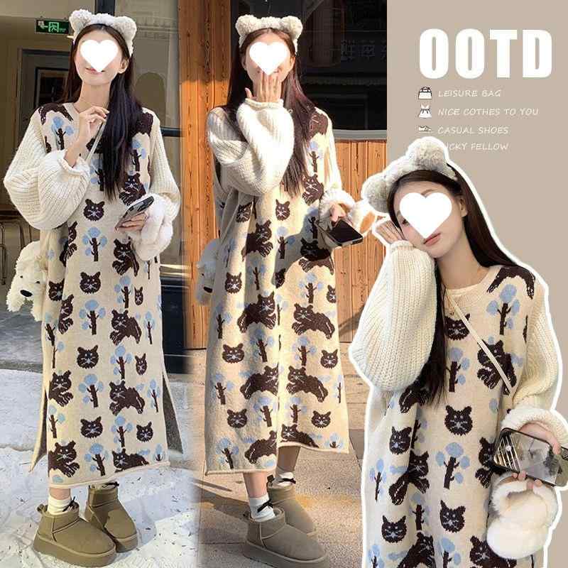 マタニティワンピース レディース ニットワンピース セットアップ 授乳服 妊婦服 春秋冬 ラウンドネッ..