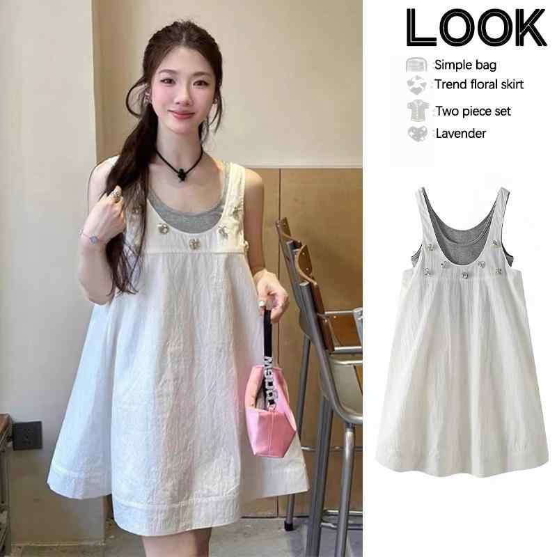 ワンピース レディース マタニティウェア 授乳服 春夏 薄手 コットン 半袖 無地 2点セット 膝丈 ミディ..