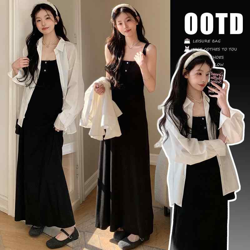 マタニティウェア 春夏 セットアップ 妊婦服 授乳服 チュニック ノースリーブ ワンピース シャツ 2点セ..