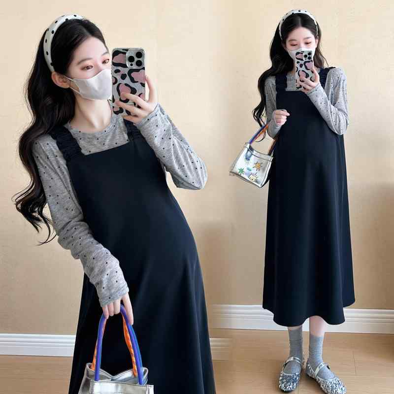 マタニティワンピース レディース 背心裙 コットン 長袖 チュニック 妊婦服 授乳服 産前産後 無地 ミモ..