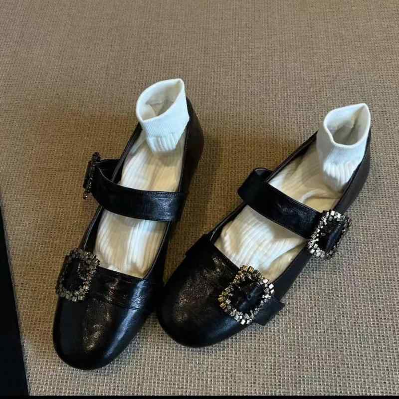 靴 レディース 復古 マリージェーン フラットシューズ ローヒール パンプス スクエアトゥ レザー かわ..