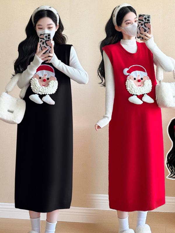 マタニティ セットアップ 秋冬 韓国風 ニット トップス ジャンスカ ワンピース 授乳服 妊婦服 ゆったり..