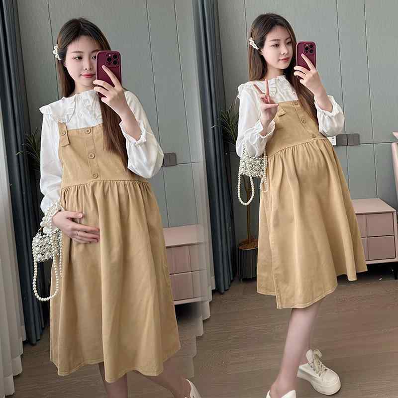 シャツ レディース 春秋 アンサンブル ニット ベスト ワンピース 膝丈 ミモレ丈 無地 長袖 ブラウス ト..