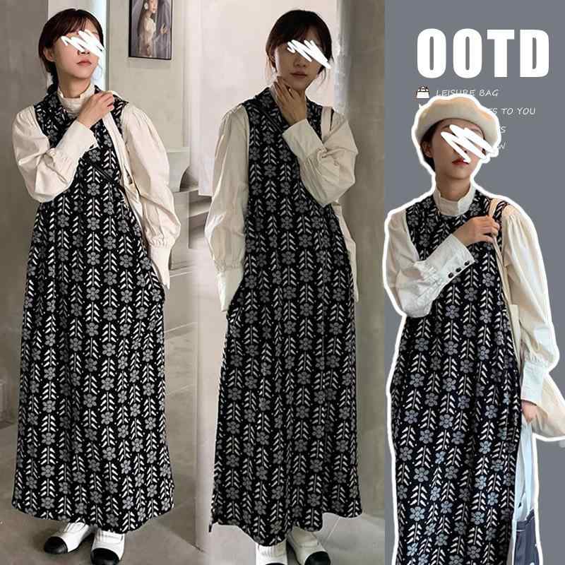 ワンピース レディース マタニティ Aライン 太陽花柄 ブラック 黒 長袖 シャツ セットアップ 妊婦服 産..