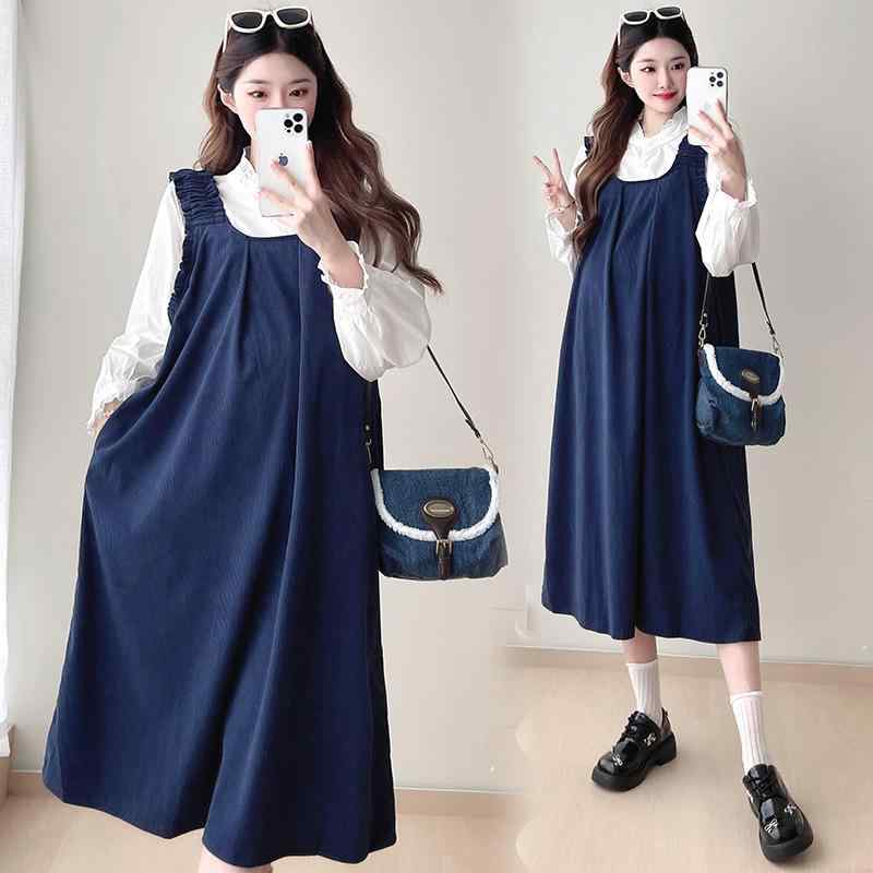 ワンピース レディース マタニティ 秋冬 コーデュロイ ゆったり 授乳服 セットアップ 長袖シャツ ミモ..