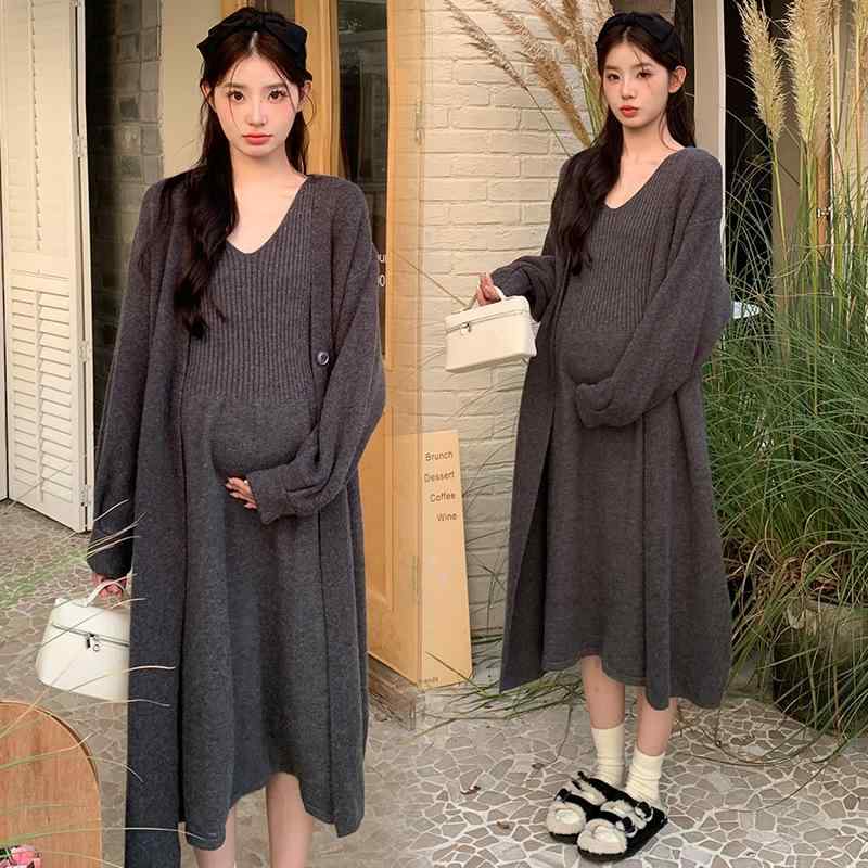 ワンピース レディース マタニティ 秋冬 セットアップ ニット ベスト 妊婦服 授乳服 長袖 コットン ゆ..
