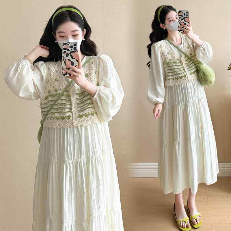 マタニティワンピース レディース 春秋 授乳服 マタニティウェア セットアップ 綿 長袖 ロングワンピー..