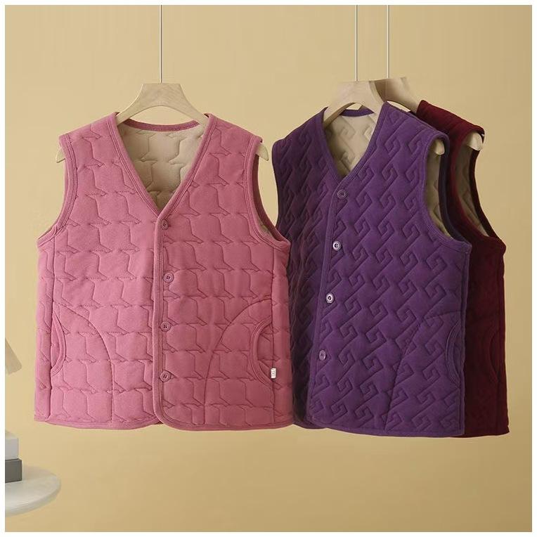 ベスト レディース 秋冬 シニア Vネック 格子柄 あったか裏起毛 3XL 4XL 5XL ワインレッド 紫 ピンク ..