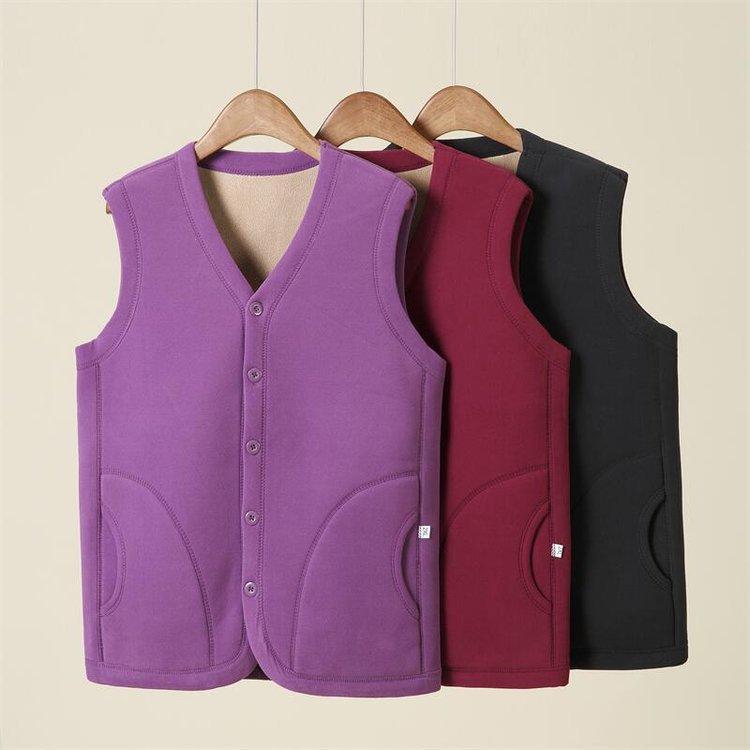ベスト レディース ミセス 冬用 あったか ママ 背心 チョッキ 防寒 Vネック 3XL 4XL 5XL パープル ワイ..