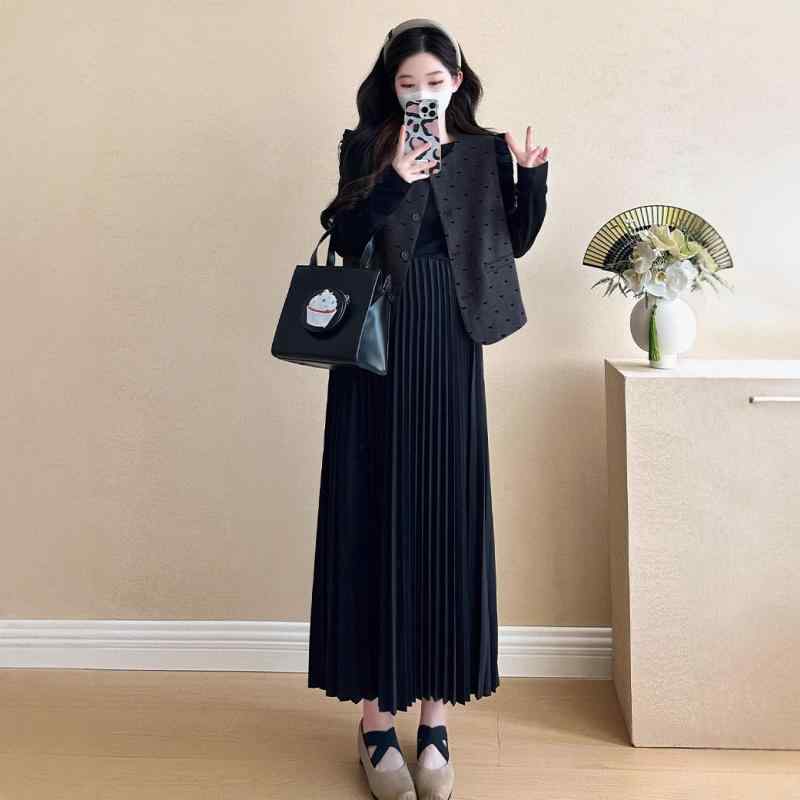 マタニティワンピース 春物 韓国風 レトロ ゆったり マタニティドレス ジャンパースカート ハイウエス..