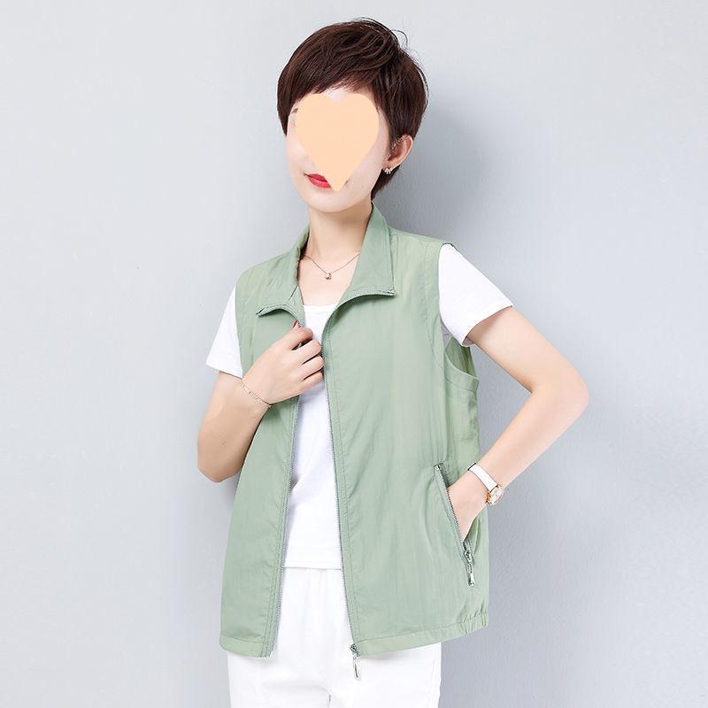 ベスト レディース 大きいサイズ 春夏 薄手 立ち襟 ポリエステル ママ ミセス ゆったり Aライン 通勤 ..