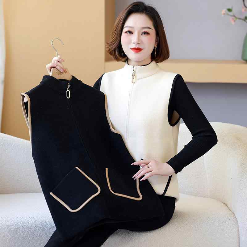 ベスト レディース ミセス 秋冬 ウール混 ゆったり ミドル丈 あったか おしゃれ 重ね着 シンプル カジ..