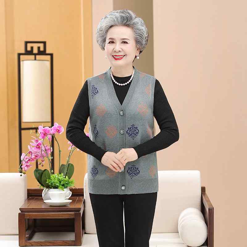 ベスト レディース 秋冬 ニット Vネック 配色 おばあちゃん服 シニア 60代 70代 80代 ゆったり あった..