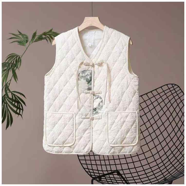 马甲 レディース ミセス 中老年女性向け Vネック アウター ベスト 切り替え 配色 ポケット付き ポリエ..