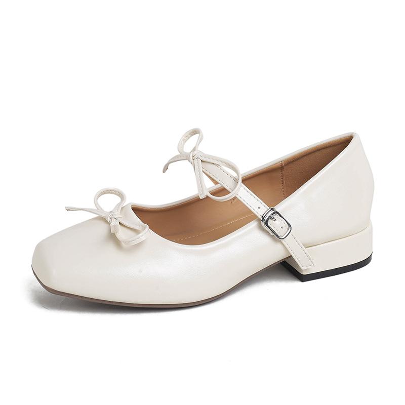 靴 レディース 瑪麗珍 靴 幅広 甲高 スクエアトゥ ローヒール ストラップ パンプス チャンキーヒール かわいい ぺたんこ バレエ シューズ フラット 春夏 ...