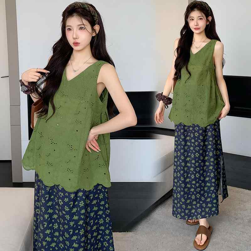 セットアップ レディース ノースリーブ トップス プリント スカート 妊婦服 マタニティウェア 薄手 涼しい 産前 産後 ゆったり かわいい 韓国 ファッション