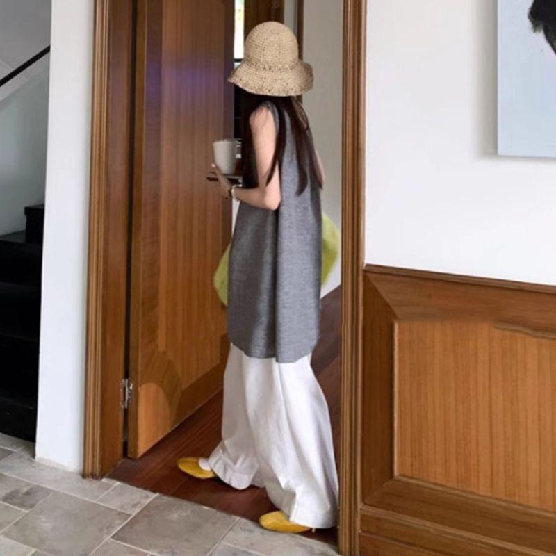 マタニティ レディース 夏物 セットアップ ノースリーブ トップス ワイドレッグ パンツ コットン ポリ..