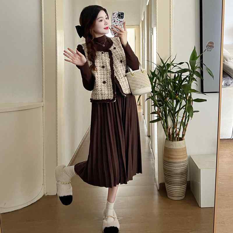 ワンピース レディース 秋冬 千鳥格子 マタニティ ジャンパースカート セットアップ 妊婦服 ゆったり ..