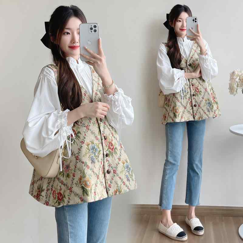 マタニティ トップス 秋冬 授乳服 妊婦 チュニック シャツ 刺繡 花柄 マタニティウェア 産前 産後 暖か..