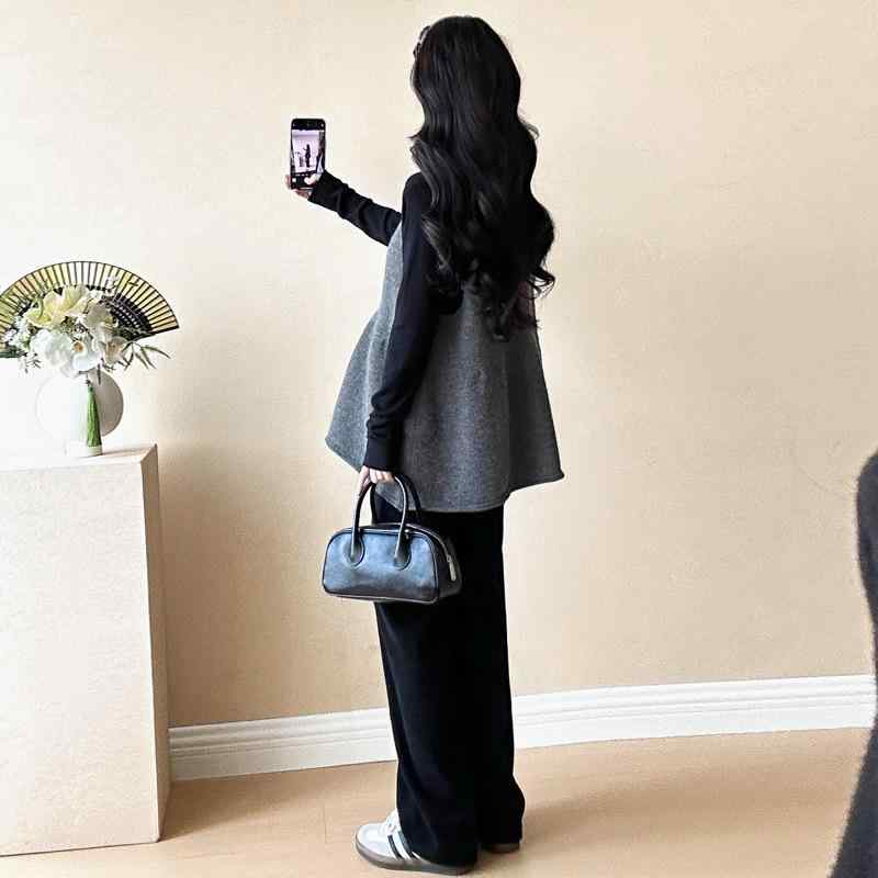 マタニティ セットアップ 秋冬 長袖トップス キャミソール ゆったり ワイドパンツ 3点セット 妊婦服 産..