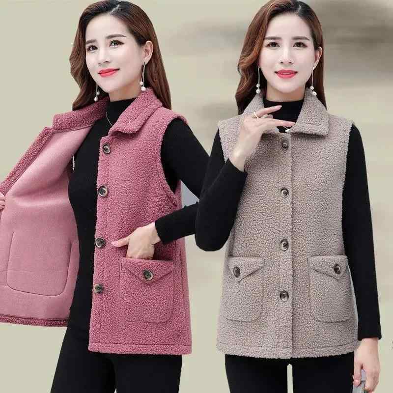 ベスト レディース 秋冬 ミドル丈 仿羊羔毛 あったか 中綿入り ポケット付き アウター 防寒着 チョッキ..