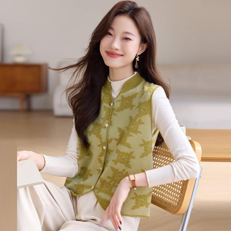 ニットベスト レディース Vネック ウール 混紡 重ね着 ママ 服 ミセス シニア おしゃれ チョッキ ゆっ..