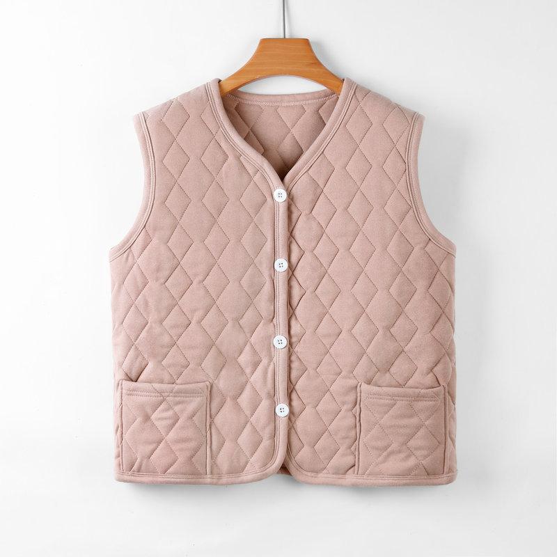 ベスト レディース 中高年 Vネック あったか 背心 ママ服 重ね着 冬 防寒 チョッキ コットン ブラック ..