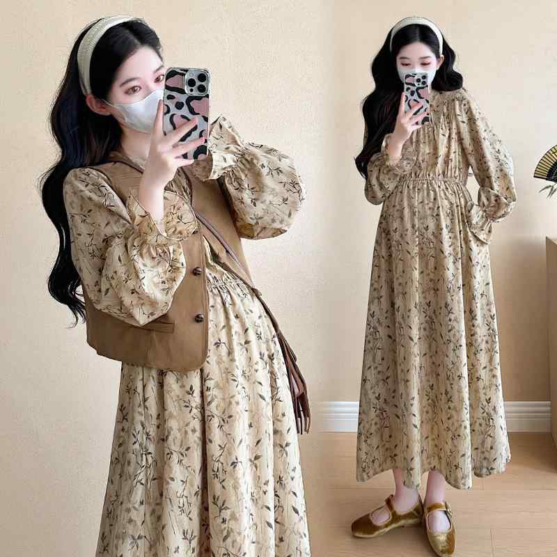 ワンピース レディース 春秋 授乳服 妊婦服 セットアップ 花柄 マタニティ ジャンパースカート チュニ..