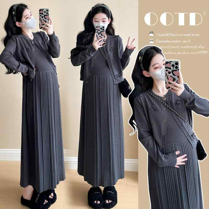 ワンピース レディース マタニティ 春秋 ニット ベスト セットアップ 妊婦服 授乳服 長袖 ゆったり か..