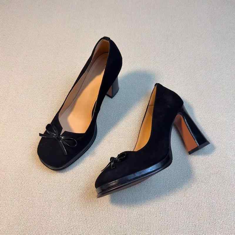 パンプス レディース 高めヒール 太ヒール チャンキーヒール 超高めヒール 8cm以上 スクエアトゥ ローファー スリッポン 婦人靴 超繊維 ゴム底 無地 黒 ...