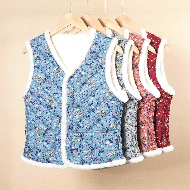 ベスト レディース 中高年 婦人服 秋冬 あったか ラムウール 背広 袖なし 花柄 Vネック 前開き ショー..