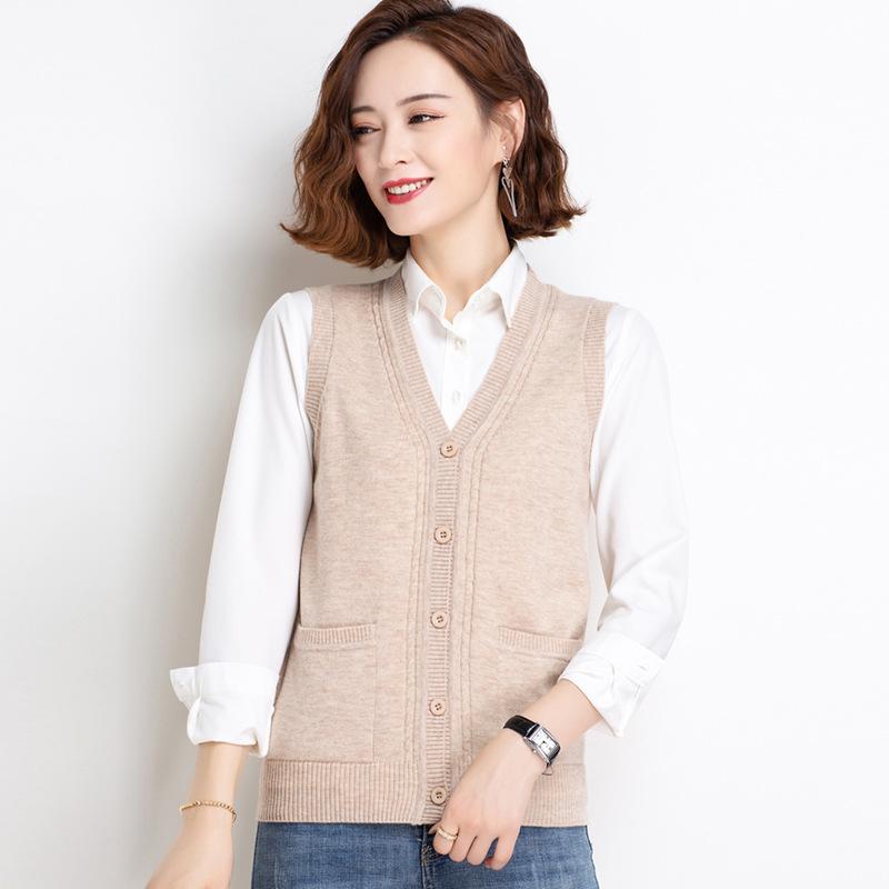 ベスト レディース ママ 服 ウール ニット カーディガン Vネック ノースリーブ 秋冬 薄手 ピンク系 ベ..