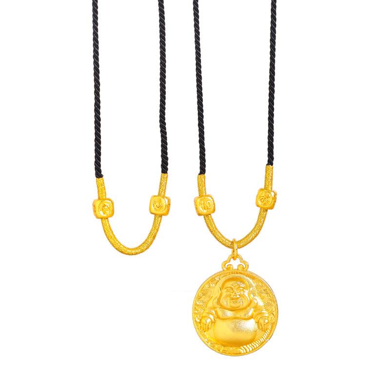 ネックレス レディース 弥勒菩薩 ペンダント 大仏モチーフ 黒紐 手編み 縁起物 レトロ エスニック 仏像..