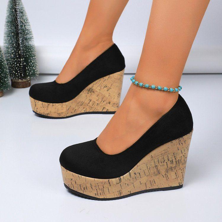 パンプス レディース 大きいサイズ ウェッジソール 超ハイヒール 外反母趾 ラウンドトゥ スリッポン 無..