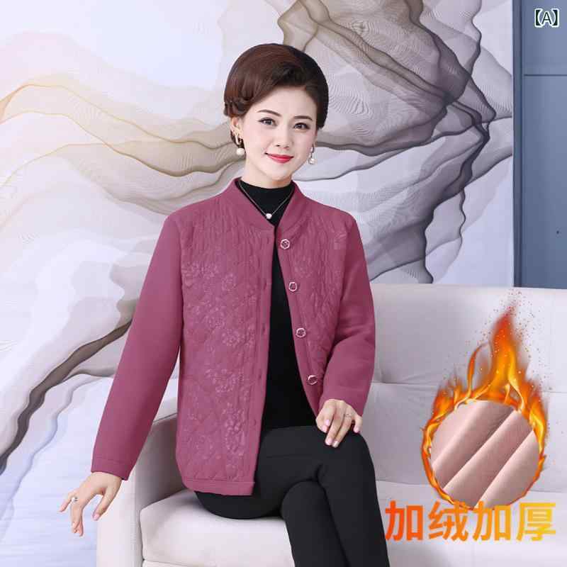 綿入りジャケット レディース ミセス 中高年 向け ダウン風ジャケット 秋冬 裏起毛 あったか アウター ..