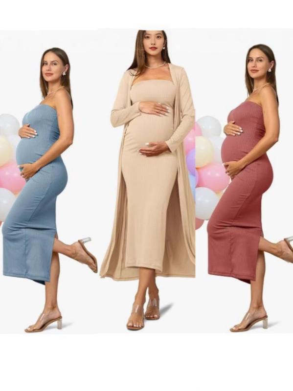 ワンピース レディース 妊婦服 マタニティドレス ロング丈 ノースリーブ 伸縮性 ポリエステル 通勤 無..