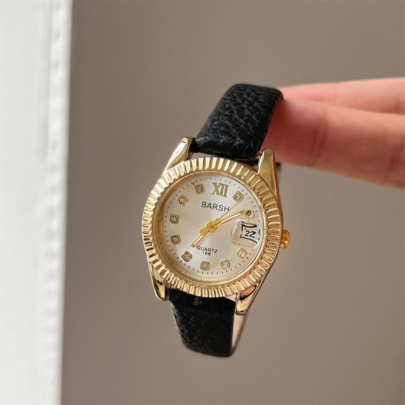 腕時計 レディース 女性用 日付表示 凸レンズ レザーベルト クォーツ アナログ カジュアル かわいい(2)