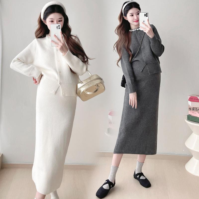 マタニティウェア セットアップ レディース ニット スカート 2点セット 秋冬 長袖 妊婦服 プレママ ゆ..