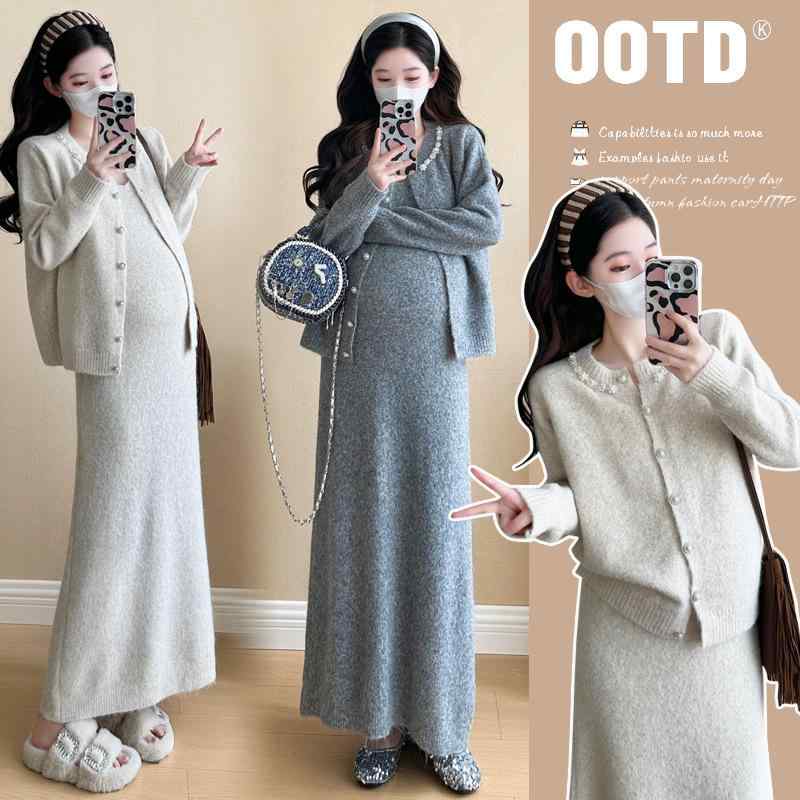 マタニティ ワンピース 秋冬 妊婦服 スカート セットアップ 長袖 コットン チュニック Aライン ゆった..