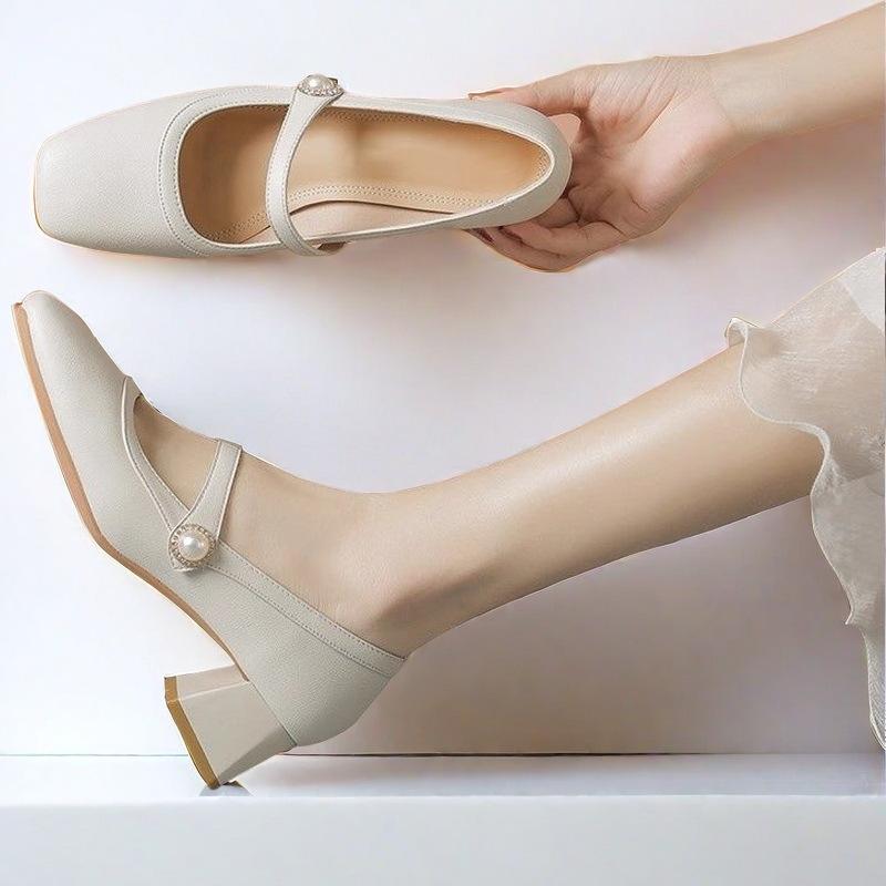 マリージェーン レディース パンプス チャンキーヒール スクエアトゥ チャイナドレス 漢服 コスプレ 無地 かわいい 歩きやすい 履きやすい ローヒール 黒 ブ...