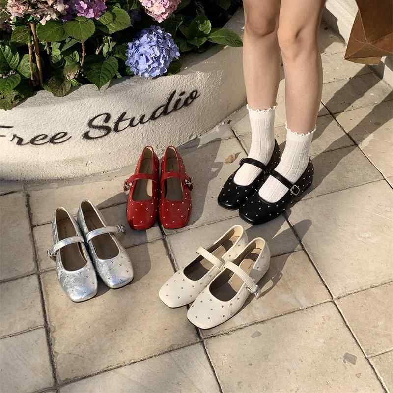 バレエシューズ レディース 瑪麗珍鞋 マリージェーン フラットシューズ ローヒール スクエアトゥ パンプス 超繊 柔らかい 履きやすい 歩きやすい 滑り止め付き...