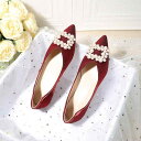 ウェディングシューズ レディース フラット ローヒール ポインテッドトゥ サテン ぺたんこ パンプス 結婚式 ブライダル シューズ 歩きやすい 疲れない かわい...