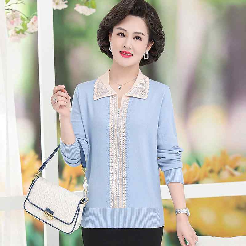 ニット レディース ミセス ファッション 切り替え 襟付き ビジュー 長袖 トップス プルオーバー ゆった..