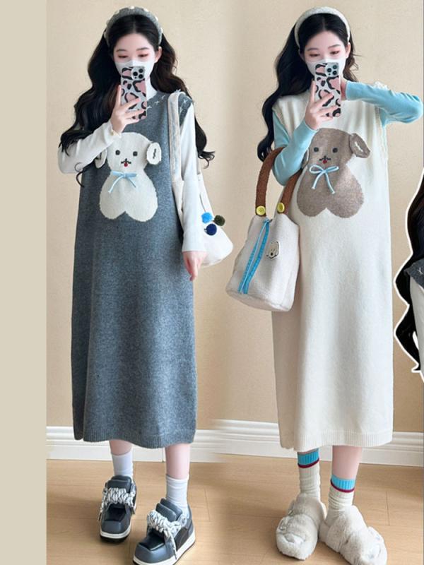 マタニティ セットアップ レディース 秋冬 ニット トップス ベスト ワンピース 授乳服 長袖 大きいサイ..