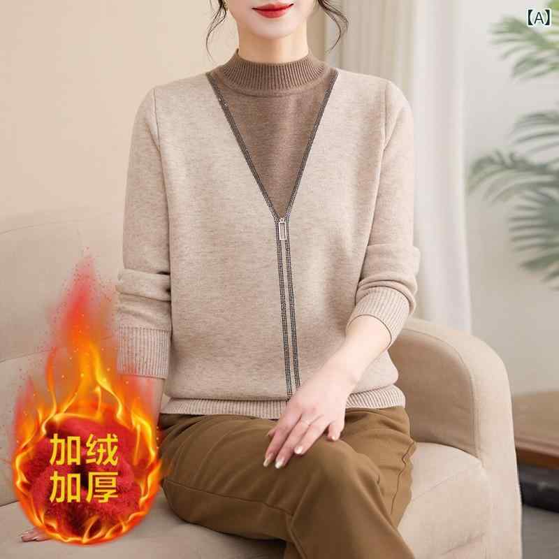 ニット レディース 秋冬 裏起毛 ハーフハイネック ミセス シニア 婦人服 あったか 暖かい プルオーバー..