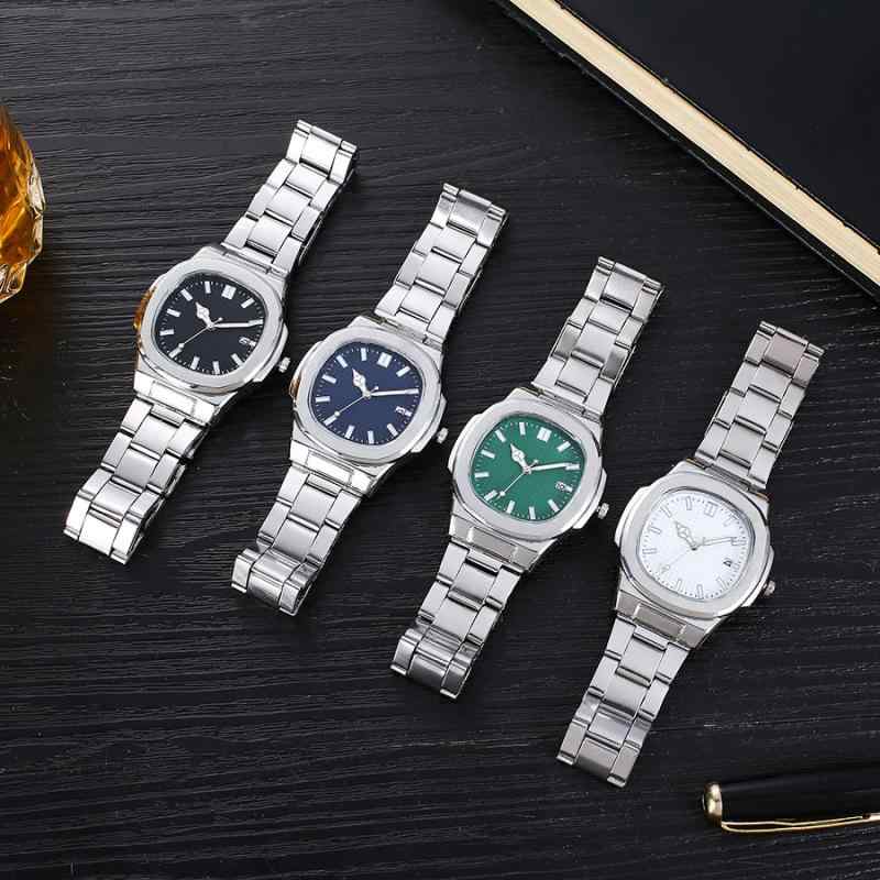 腕時計 メンズ 男性用 スポーツウォッチ 日付表示 スクエアフェイス アナログ クォーツ 合金 ステンレス 防水 ブラック ネイビー ホワイト グリーン