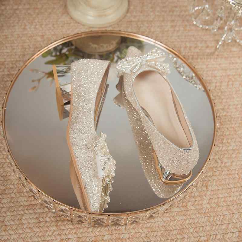 靴 レディース ブライダルシューズ ウェディングシューズ パンプス チャンキーヒール ラインストーン ビーズ フラワー ポインテッドトゥ フラット ローヒール ...