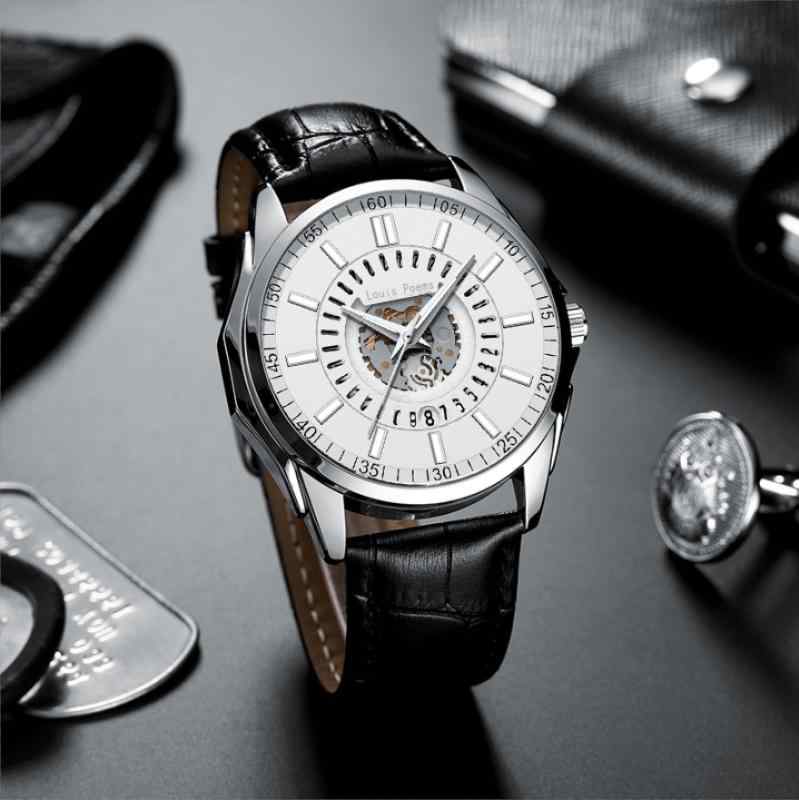 腕時計 メンズ 男性用 高級感 tendances 日付 防水 クォーツ アナログ 仿皮ベルト 文字盤 41mm シルバー(2)